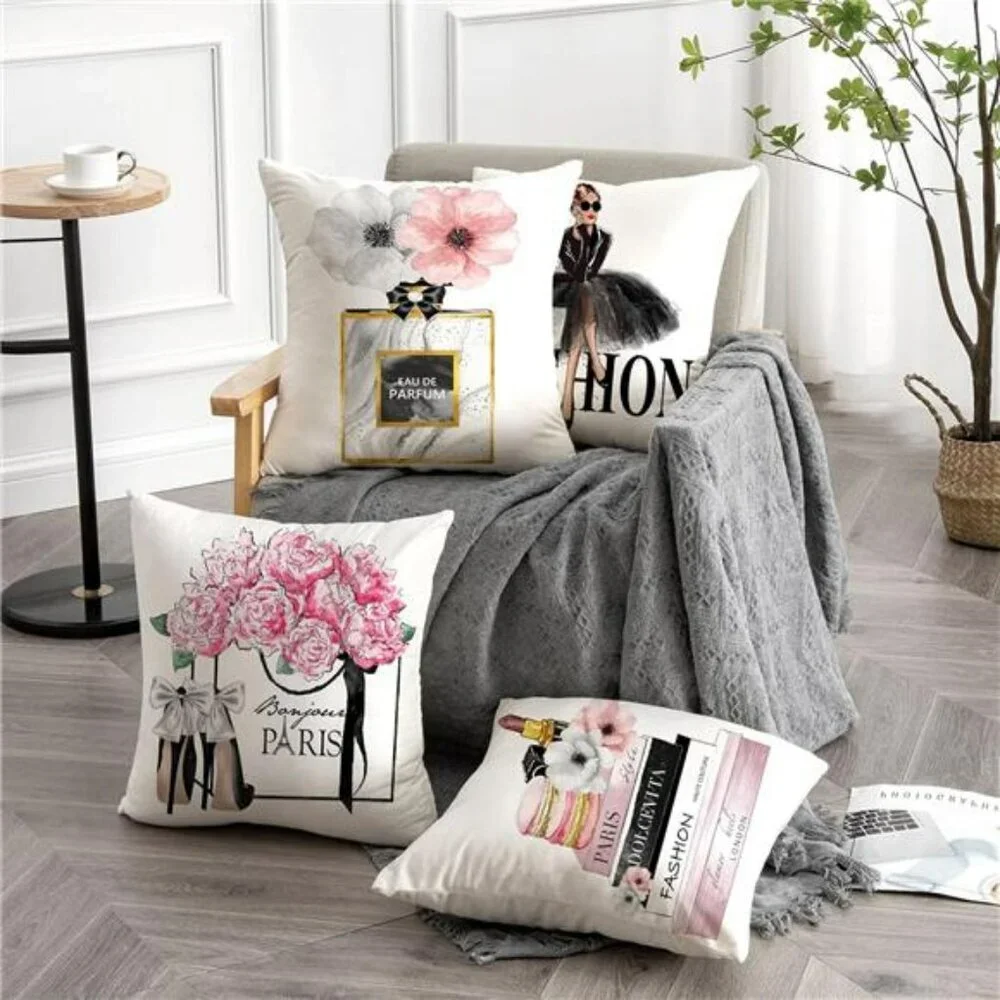 Set of 4 Pink Throw Pillow Covers 18x18 Velvet Decorative Cushion Cases Sofa Bed